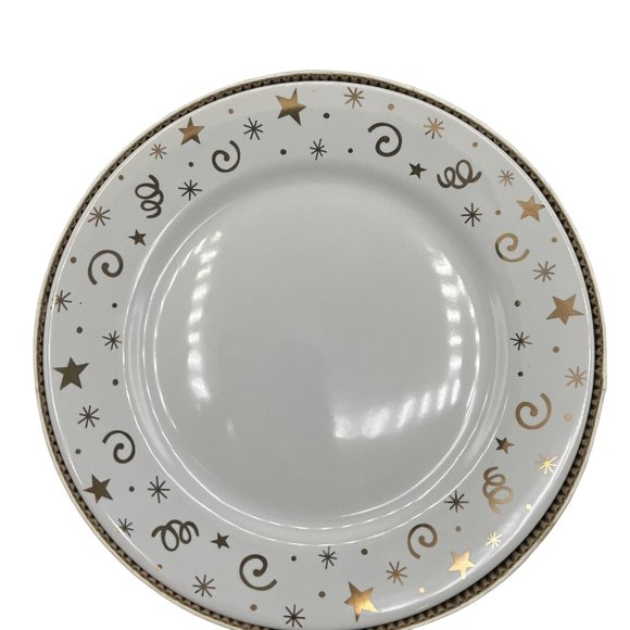 Pampered Chef Simple Additions Set of 4 White Gold Stars Swirls Plates Dessert - Picture 5 of 13
